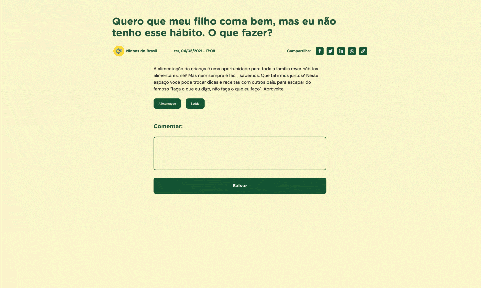 Tela inicial do site