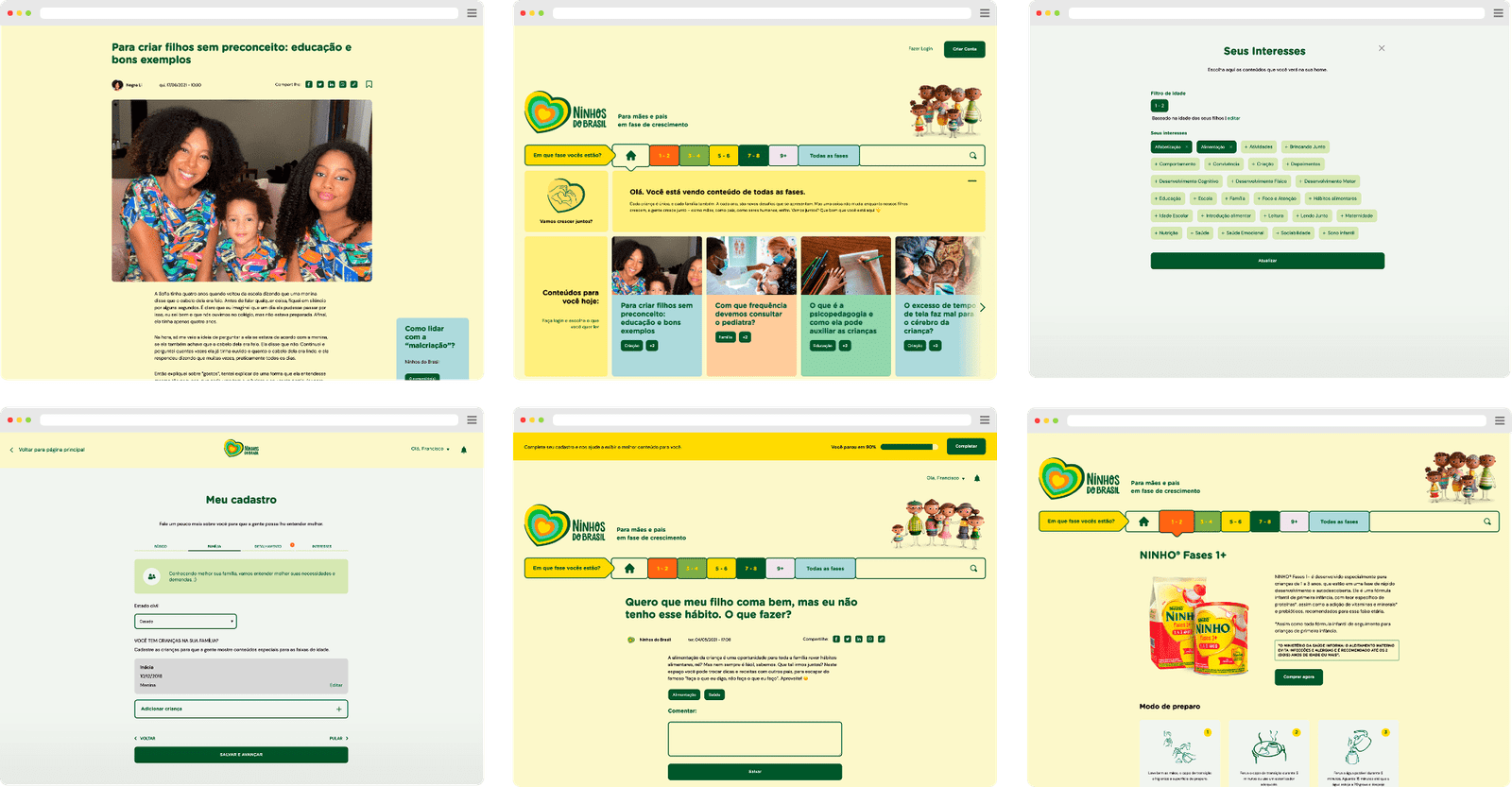 Algumas telas desktop do site