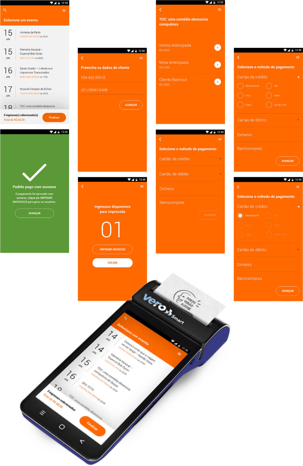 Telas do aplicativo de venda